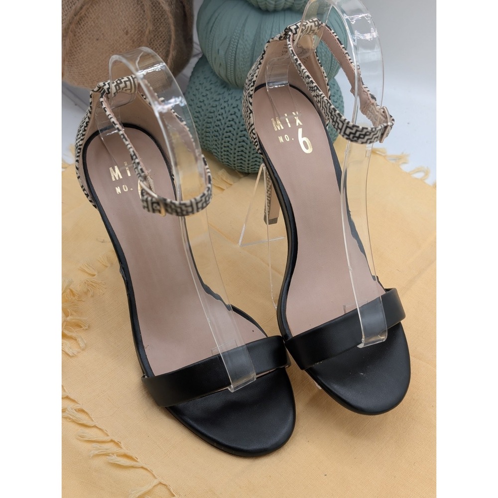 Mix No 6 Lina Black Snake Ankle Strap Stiletto Heels Sandals Size 7.5 US 38 EUR